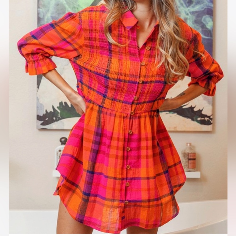 Pink plaid tunic dress new